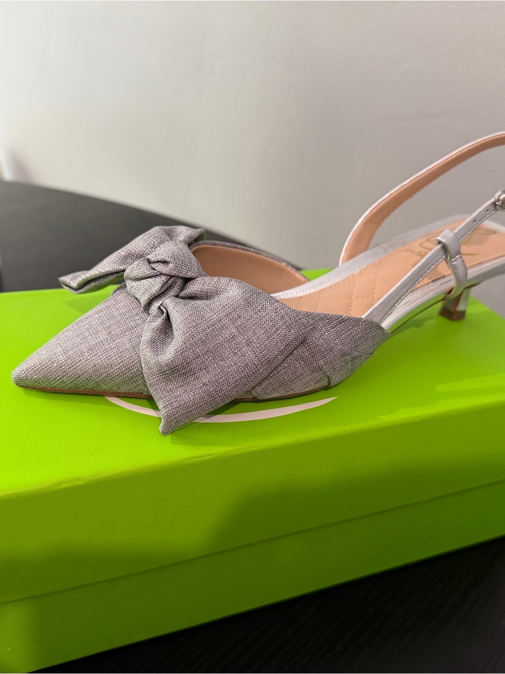 Sam Edelman Gray Pointed-Toe Slingback Heels with Bow